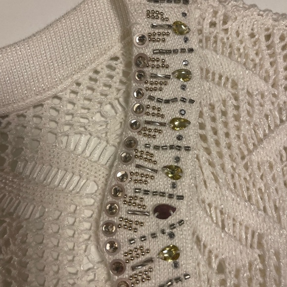 White House Black Market Ivory Knit Swim Cover Up with Sequin Neckline - Picture 5 of 6